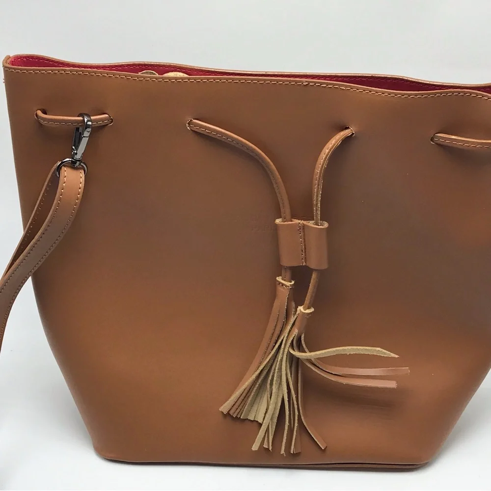 Christian Laurier Birgit Camel Leather Bucket Bag